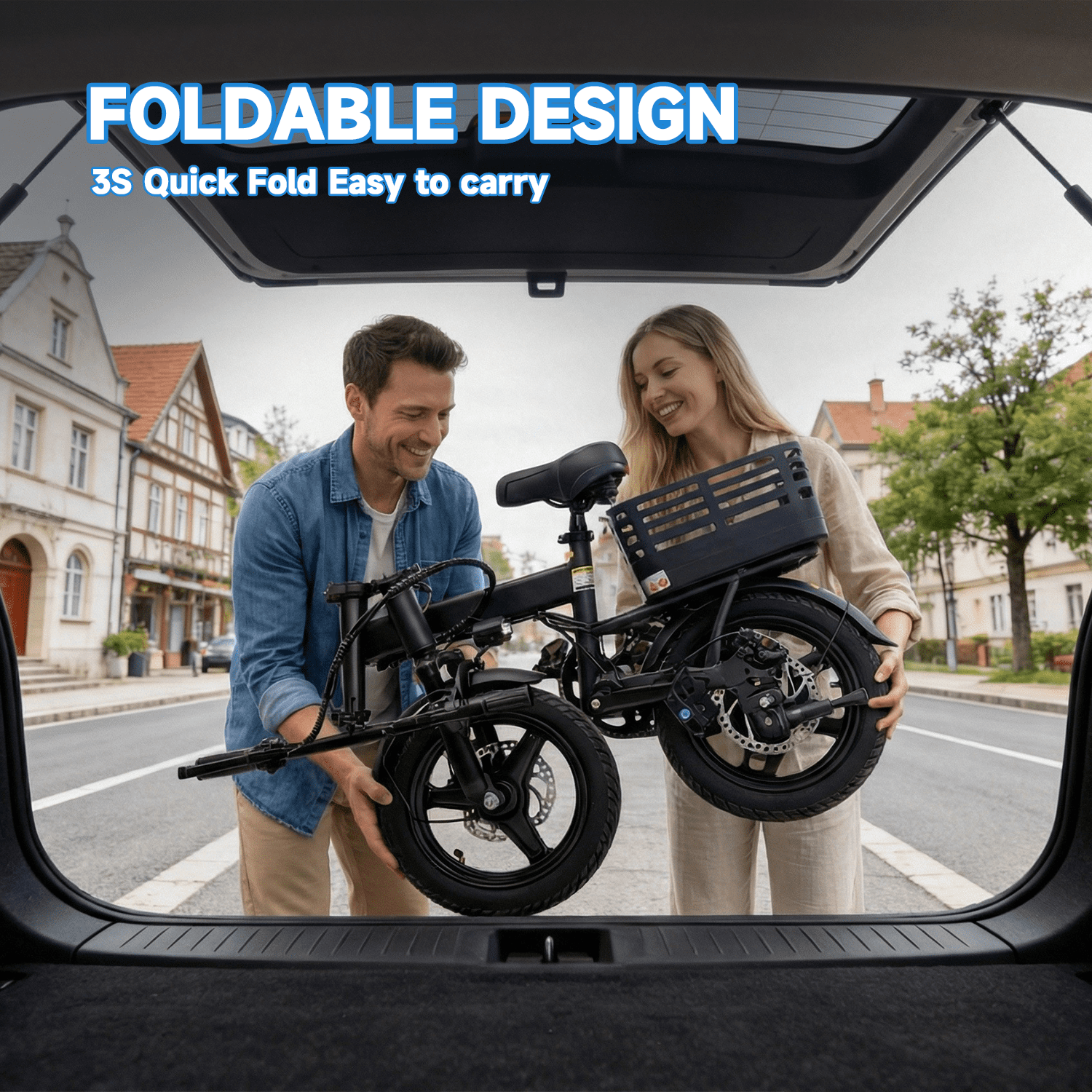 BroPath Electric Bike for Adults, Ebike, Electric Bicycle with 576WH Battery,14 Folding Ebike for Teens, 20MPH,20+ Miles(MAX),500W Motor,Multi-Shock Absorption,Mini E Bikes with Baskets,UL2849