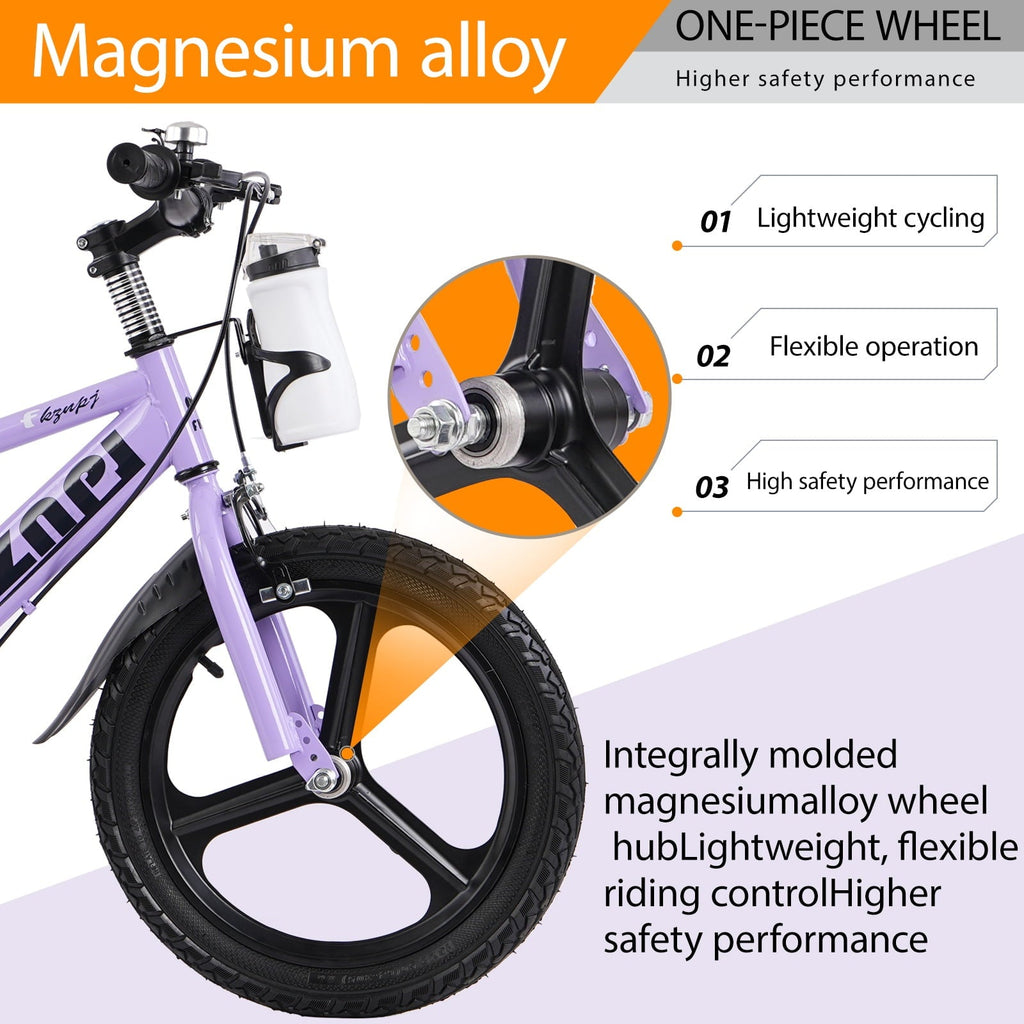 Holaki 18 inch Kids Bike with Training Wheels & Handbrake for Boys & Girls Ages 5-9, High Carbon Steel Frame Adjustable Seat Kids Bicycle with Kettle Stand & Night Glow for Birthday Gift, Purple