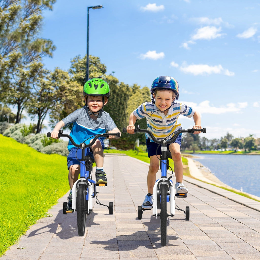 Costway 14'' Kid's Bike with Removable Training Wheels & Basket for 3-5 Years Old White