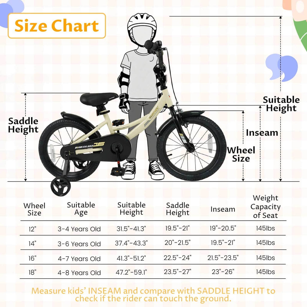 Costway 18 Inch Kids Bike with Training Wheels Dual Brakes Adjustable Seat Handlebar Height