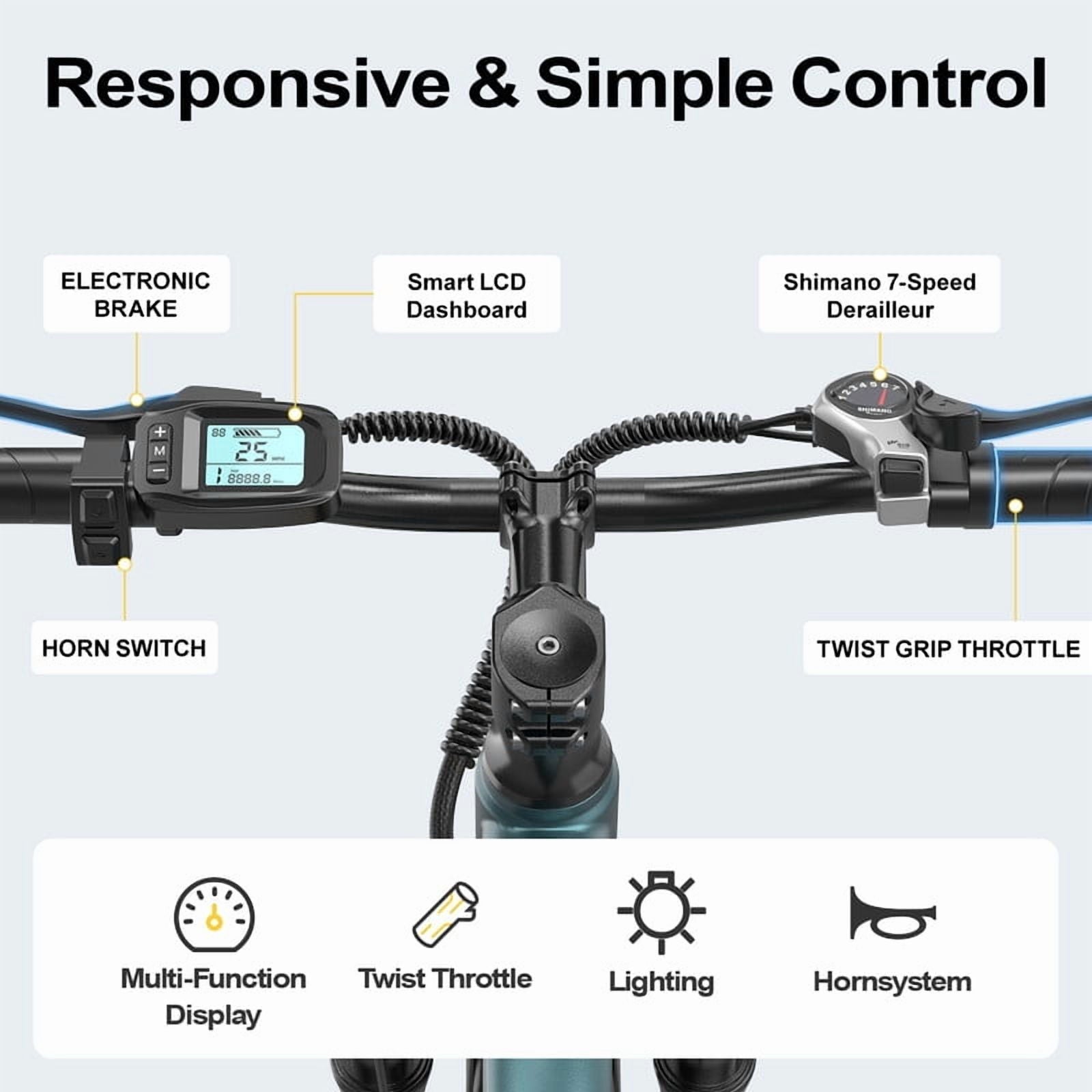 Unibike Ebike for Adults 24'', 748W Peak Motor, All-Terrain Electric Mountain Bike, 36V 10AH Battery, Top Speed 22 MPH, Ul2849, Black