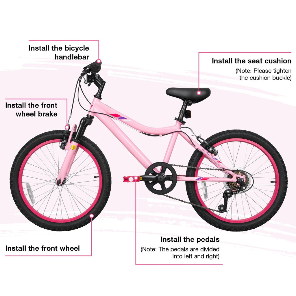 Hykolity 24 inch Kids Mountain Bike,7 Speed Kid Bicycle Age 8-14 Year Old with Front Suspension Fork,Adjustable Seat Height,High-Carbon Steel,Purple