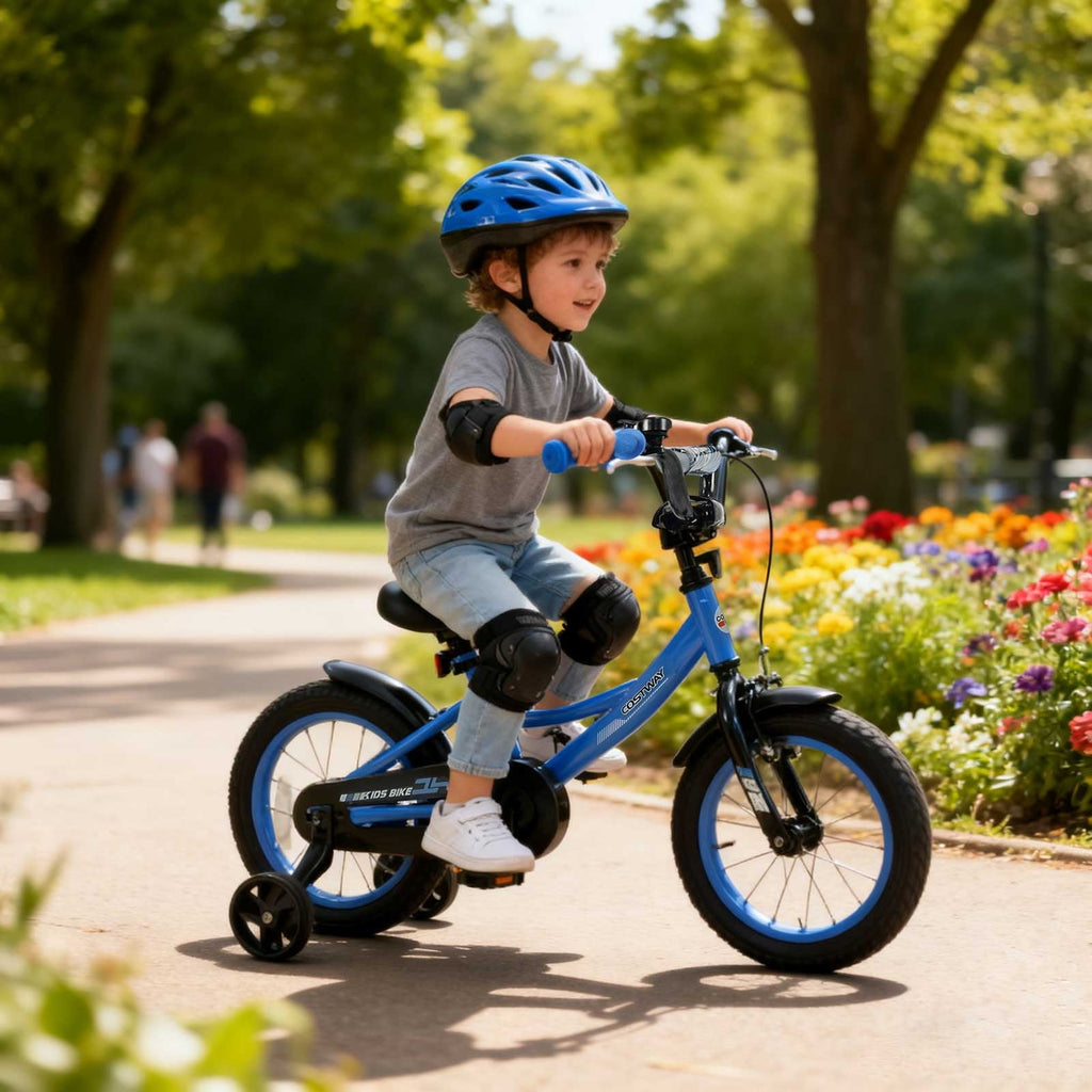 Costway 18 Inch Kids Bike with Training Wheels Dual Brakes Adjustable Seat Handlebar Height