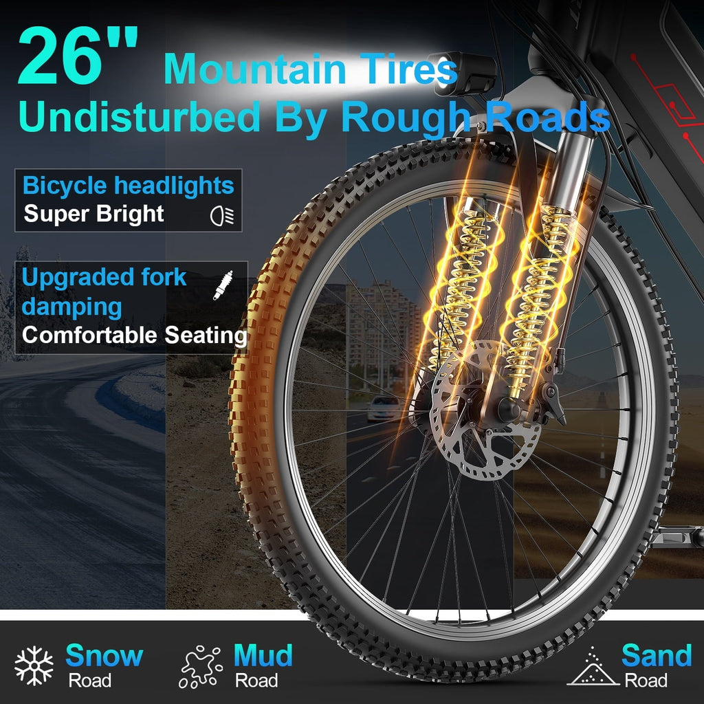 F26-1500W Off-Road Electric Bike, 26 Tire 55 Miles Electric Bike ,48V 10.5 Internal Battery, Top Speed 30MPH, Professional 7 Speed  .Adult electric bicycle .UL2849