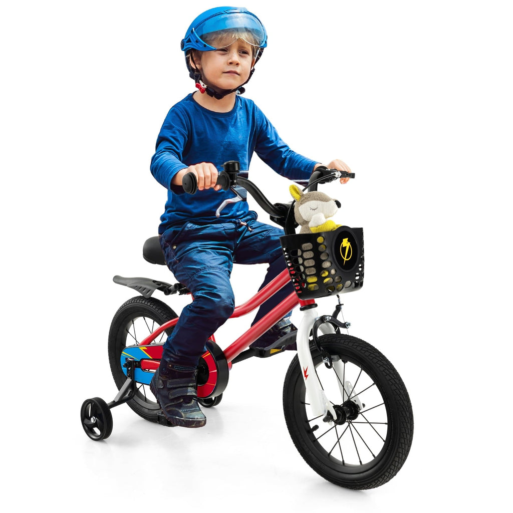 Costway 14'' Kid's Bike with Removable Training Wheels & Basket for 3-5 Years Old Blue