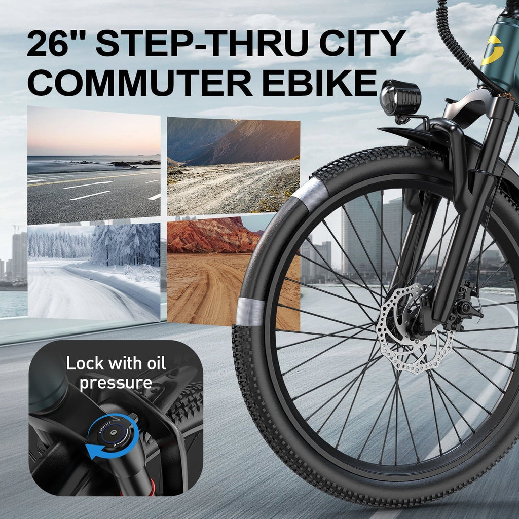 Unibike 26Electric Bike for Adults, Top Speed 22 MPH, 400W Ebike for Teens, 36V 10AH Lithium Battery, Mountain E Bike, Blue