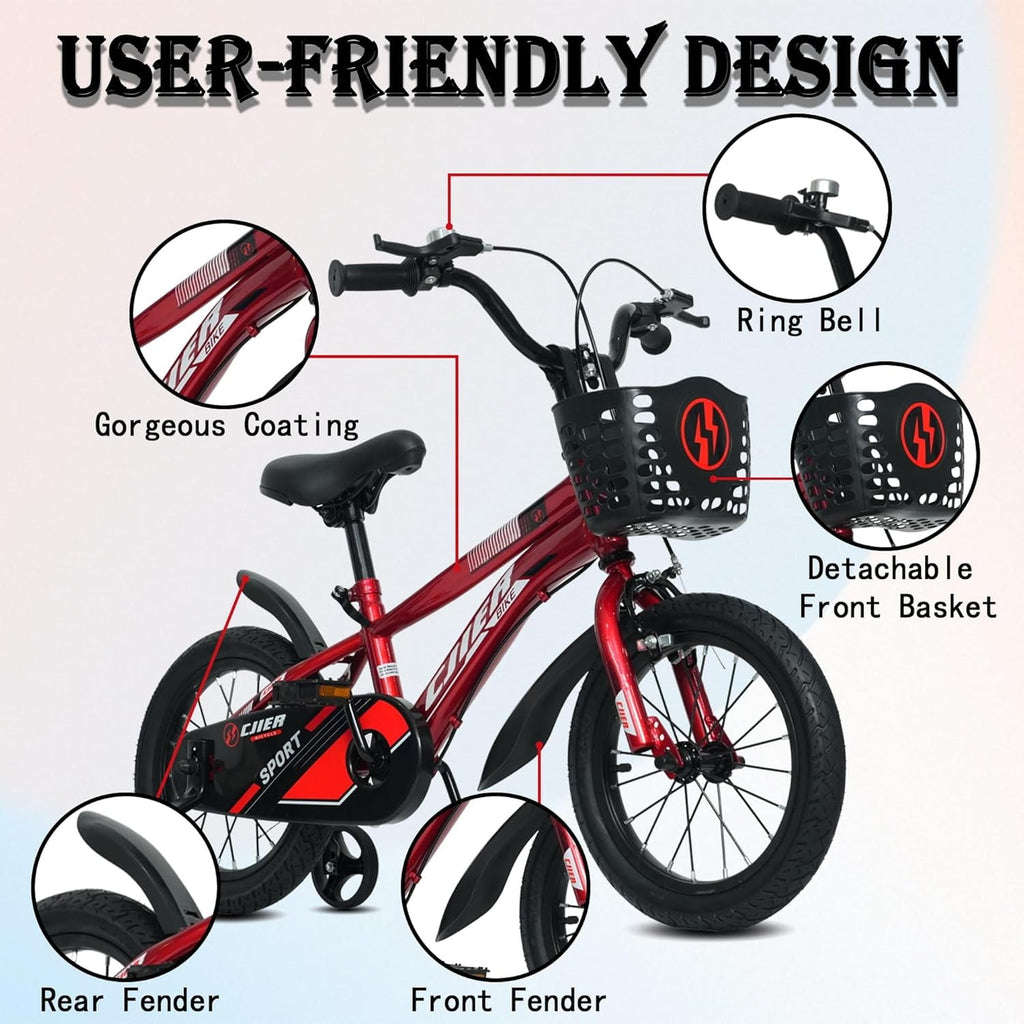 NEORIVER 14 Kids Bikes for Girls and Boys, Kids' Bicycles with Training Wheels, Ages 3-5 Years