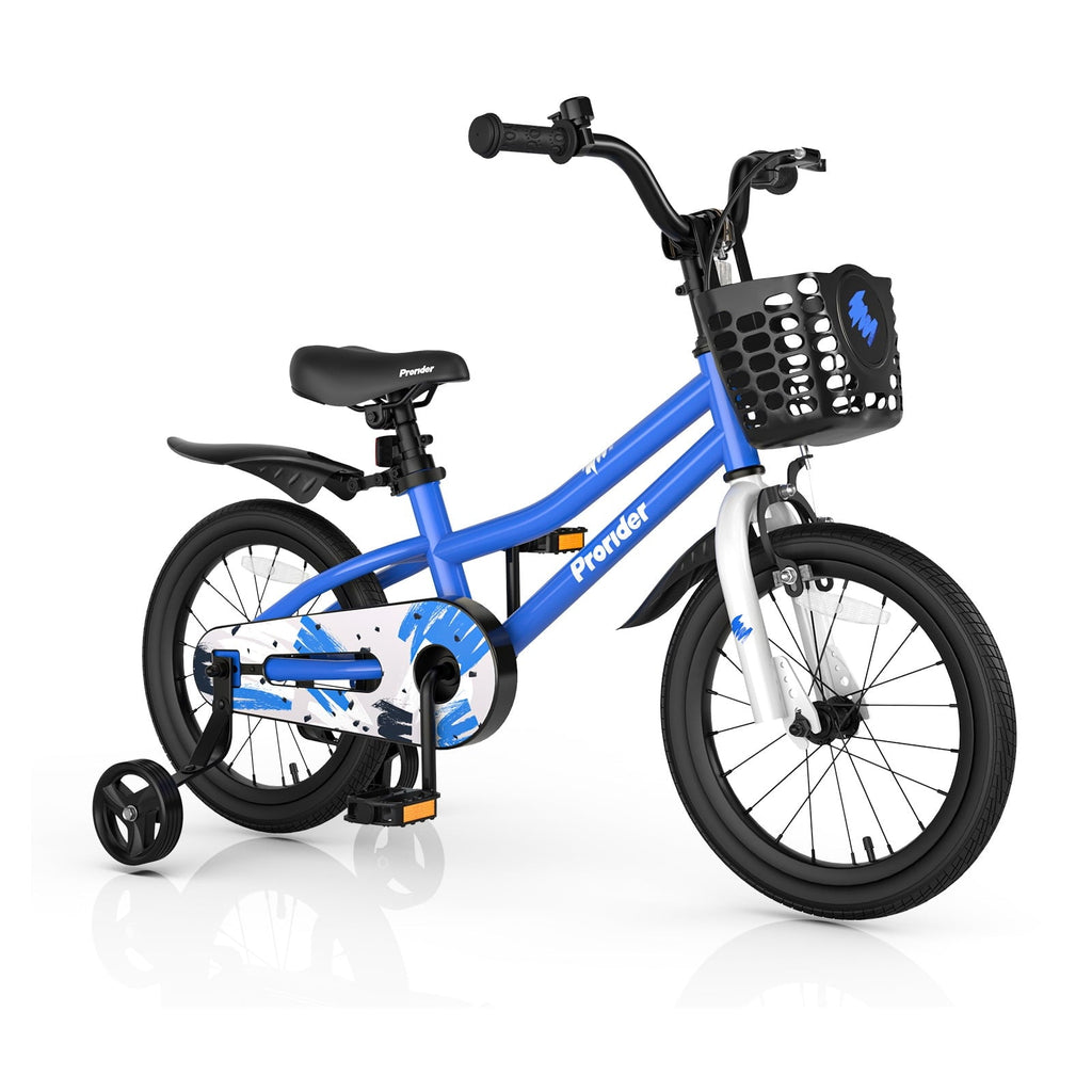 Costway 14'' Kid's Bike with Removable Training Wheels & Basket for 3-5 Years Old White