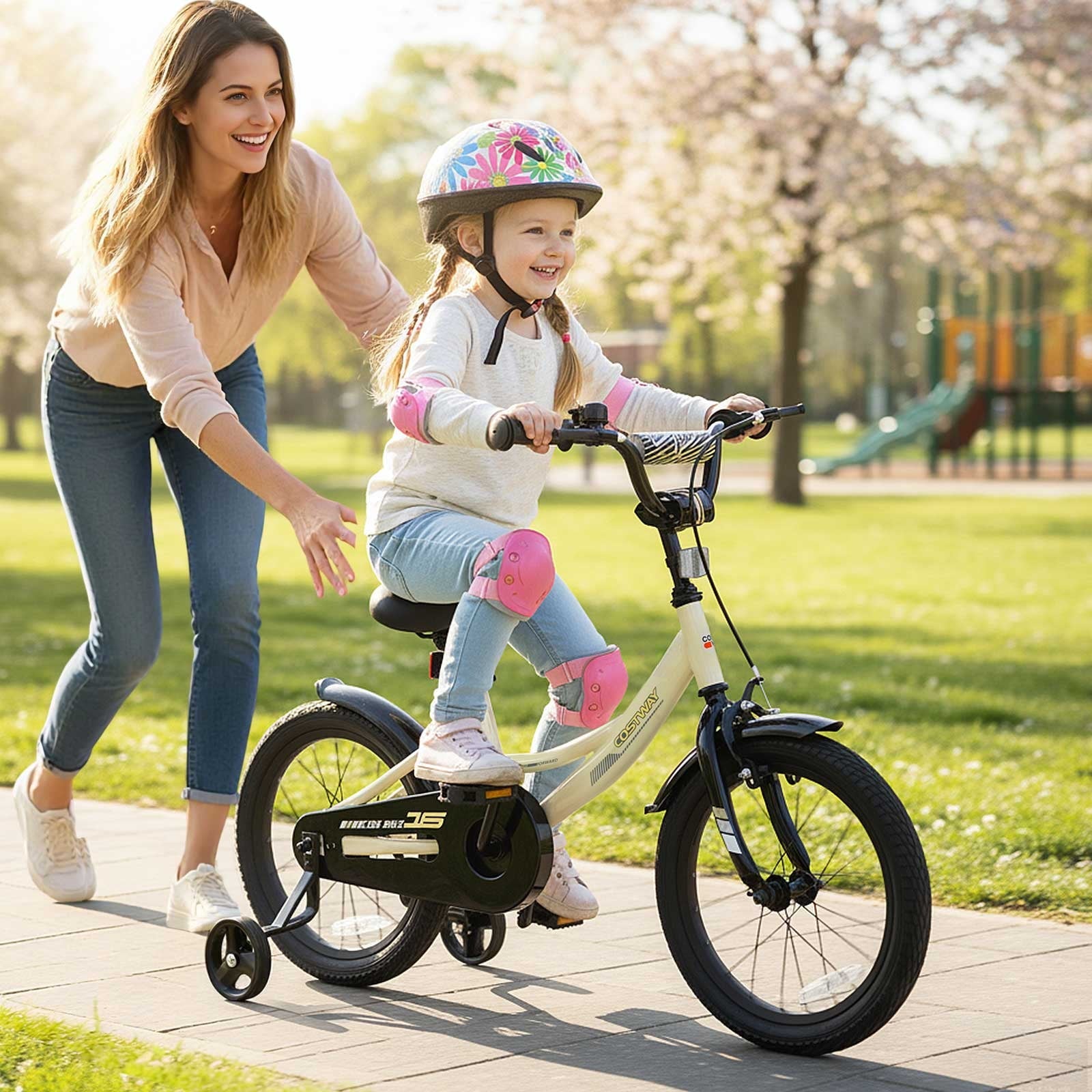Costway 18 Inch Kids Bike with Training Wheels Dual Brakes Adjustable Seat Handlebar Height