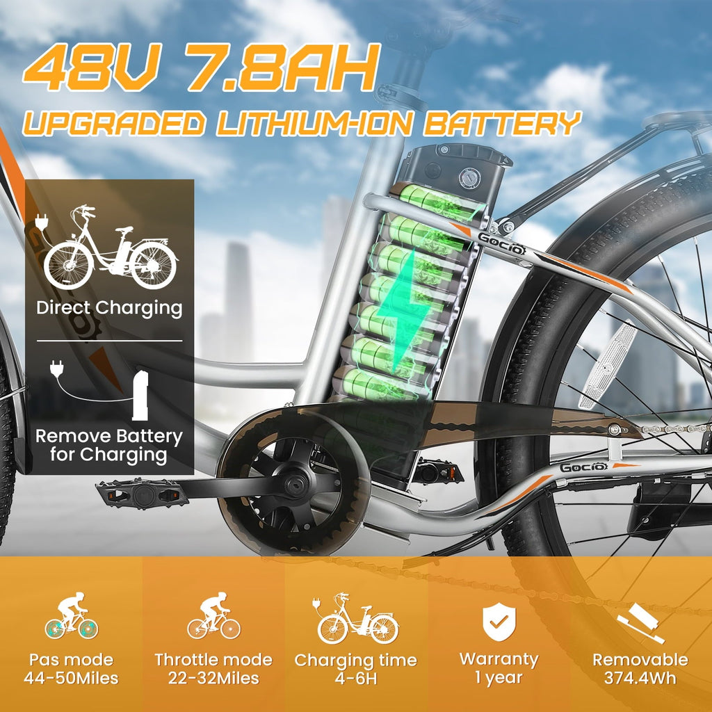 Gocio 26 Electric Bike for Adults, 750W Peak Motor Commuter E-Bike, 48V 7.8Ah Battery, 7-Speed, UL2849