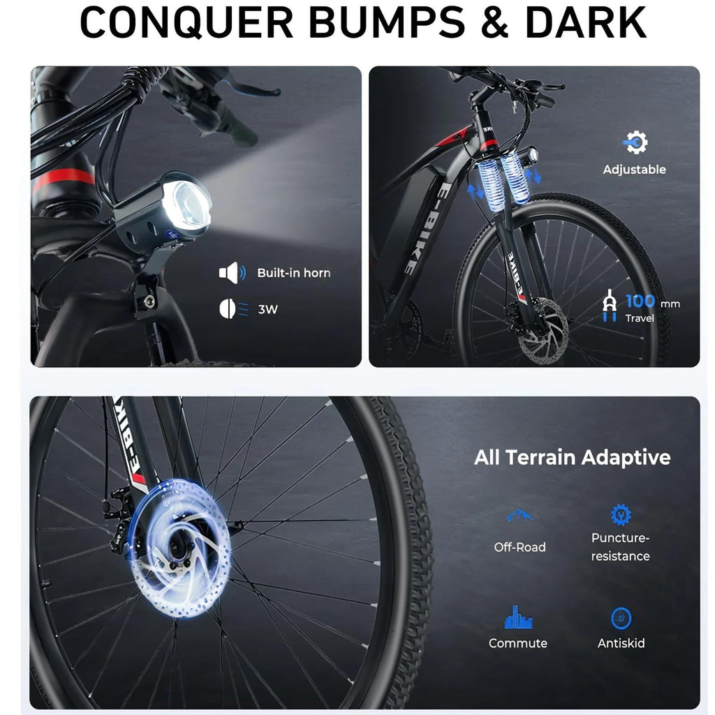 Electric Bicycle for Adults, 750W Peak 1000W Motor E Mountain Bike, 26in 45Miles 25MPH 7 Speed Commuting ebike with 432Wh, UL 2849