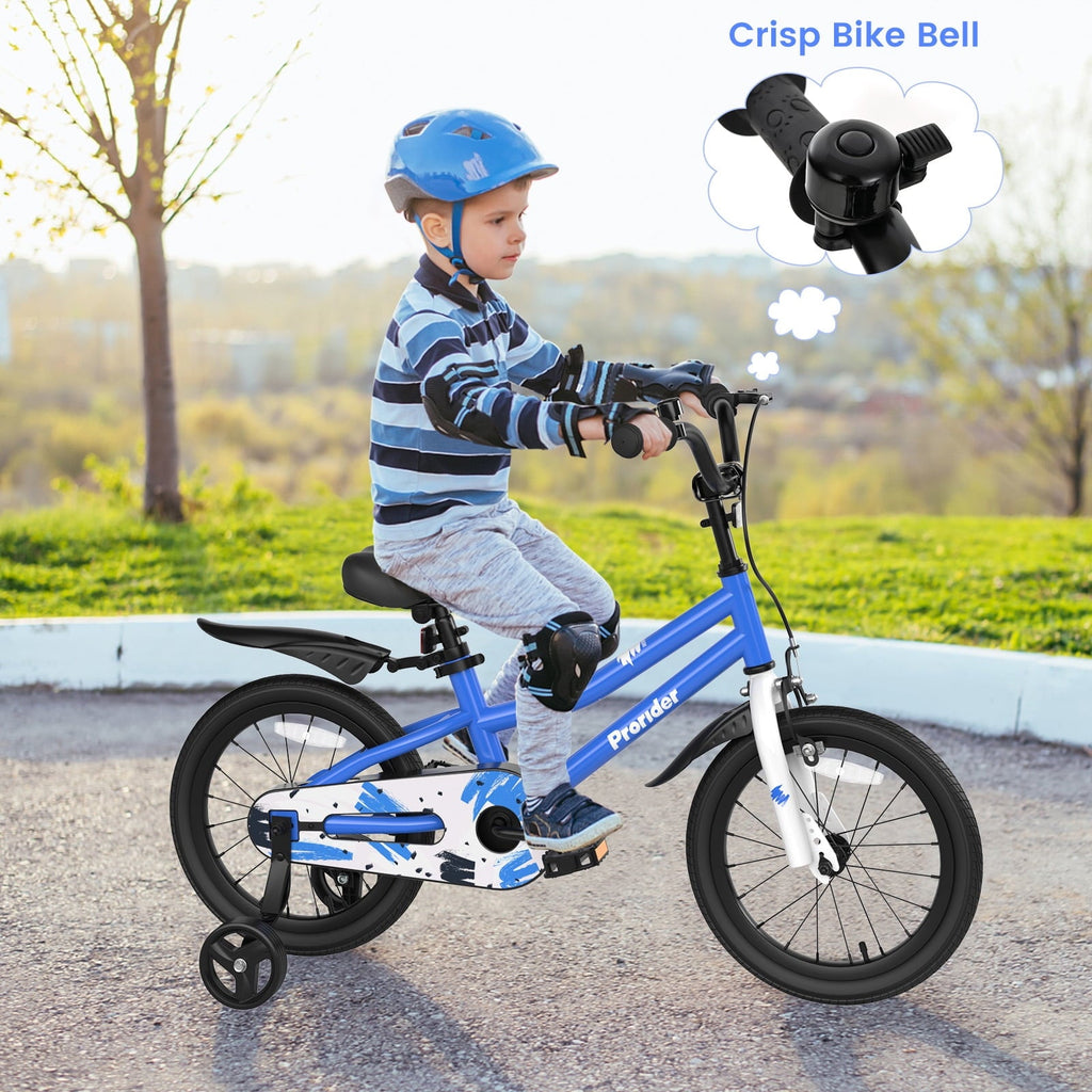 Costway 14'' Kid's Bike with Removable Training Wheels & Basket for 3-5 Years Old White