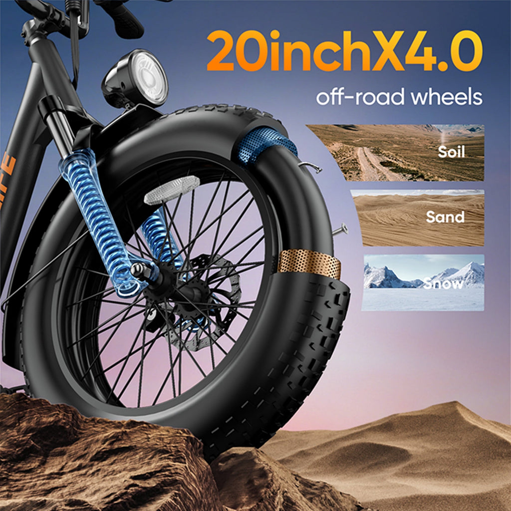 URLIFE 4.0 Fat Tire Ebike,20 Electric Bicycles for Adult,1500W Peak Motor,48V 15.6AH Remobavle Battery,7-Speed Mountain Ebike,UL2849-Black