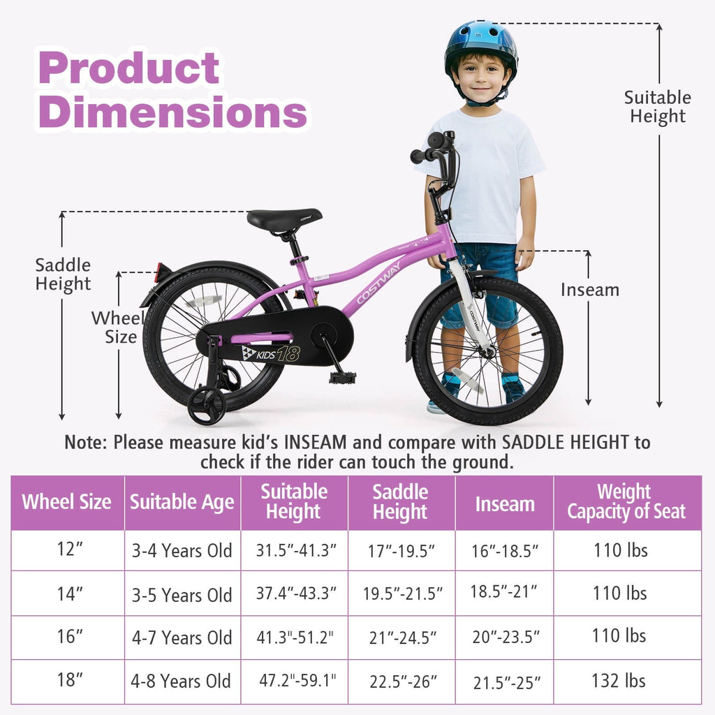 Costway 18 Kids Bike for 4-8 Years Old Boys & Girls with Adjustable Seat Handbrake Reflectors Red