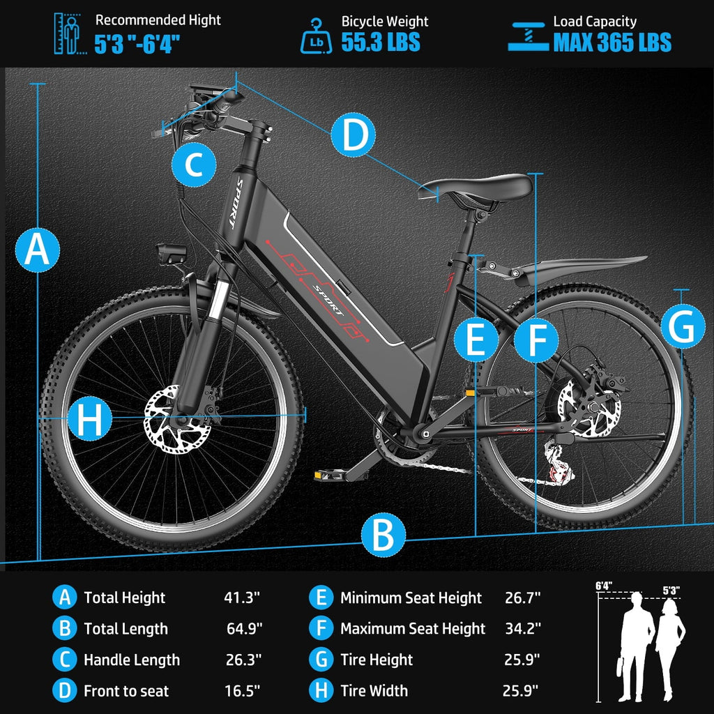 F26-1500W Off-Road Electric Bike, 26 Tire 55 Miles Electric Bike ,48V 10.5 Internal Battery, Top Speed 30MPH, Professional 7 Speed  .Adult electric bicycle .UL2849
