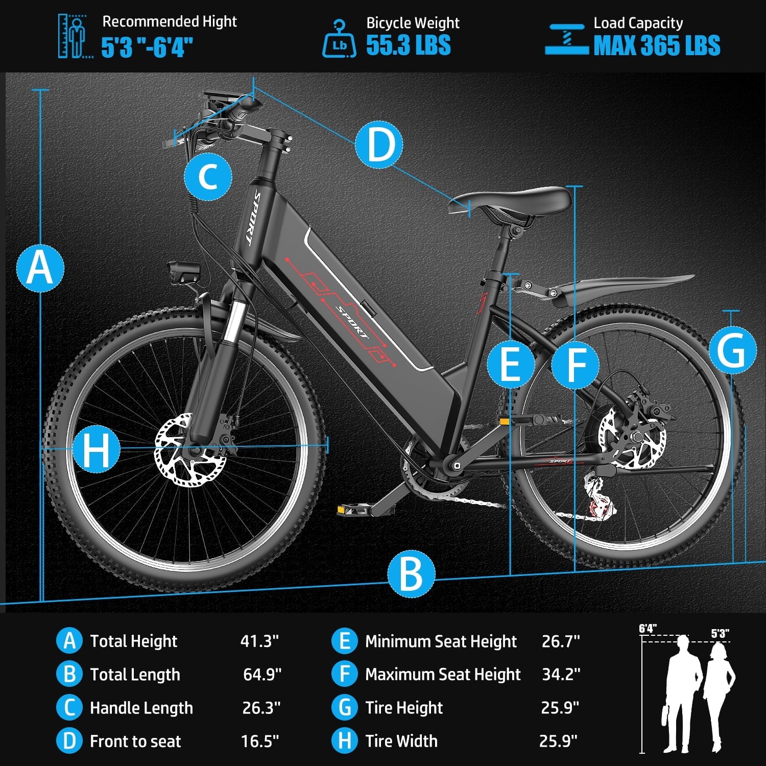 F26-1500W Off-Road Electric Bike, 26 Tire 55 Miles Electric Bike ,48V 10.5 Internal Battery, Top Speed 30MPH, Professional 7 Speed  .Adult electric bicycle .UL2849