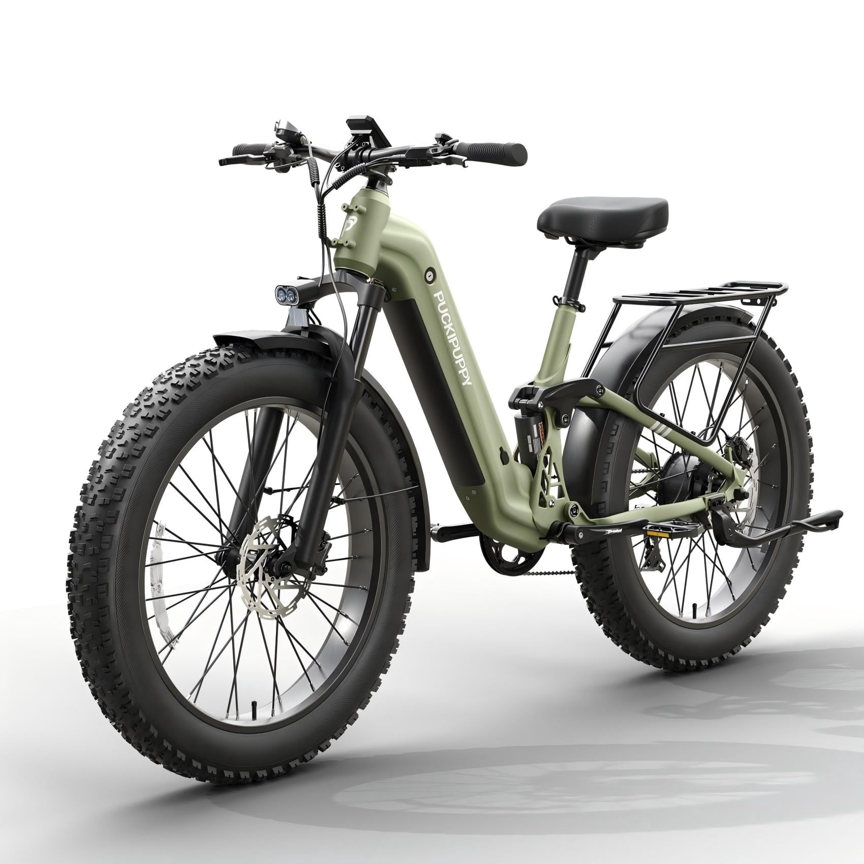 PUCKIPUPPY Electric Bikes for Adults 26 Step-Thru Ebikes 960W Peak Motor 80Miles Range 28mph Max Speed 48V 20AH Battery Full Suspension Fat Tire Mountain E Bike 7 Speed, Comply with UL2849 By SGS