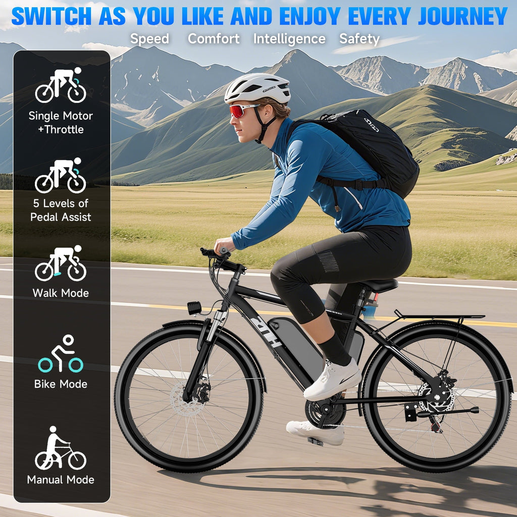ZNH 1000w Peak Electric Bike for Adults – Electric Mountain Bike w 52V 13Ah Removable Battery ,26 off-road Ebike, Shimano 21-Speed, UL 2849 .Black