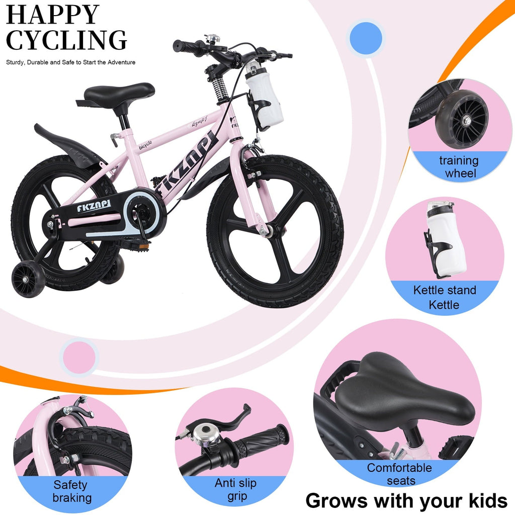 Holaki 18 inch Kids Bike with Training Wheels & Handbrake for Boys & Girls Ages 5-9, High Carbon Steel Frame Adjustable Seat Kids Bicycle with Kettle Stand & Night Glow for Birthday Gift, Purple
