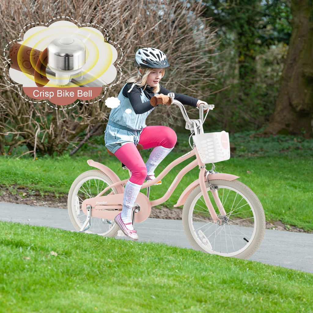 Costway 18'' Kids Bike Toddler Bicycle with Training Wheel Kickstand for 4-8 Years Old Pink