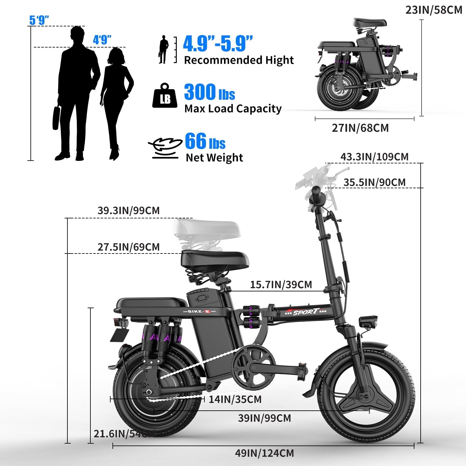AZHAR 750W Foldable Electric Bike for Adults, 48V 10Ah Removable Battery, 14 Ebike, Electric Mini Bike,The range is 30 miles UL 2849