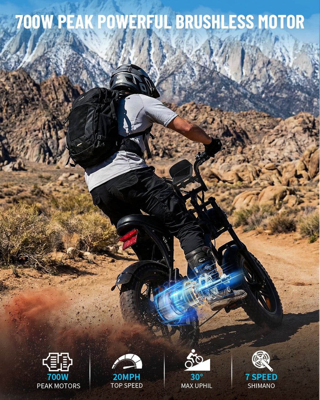 OUXI V8 Electric Bike for Adults, 20 Fat Tire Electric Mountain Bike Peak 750W, 48V 15Ah Battery, UL2849