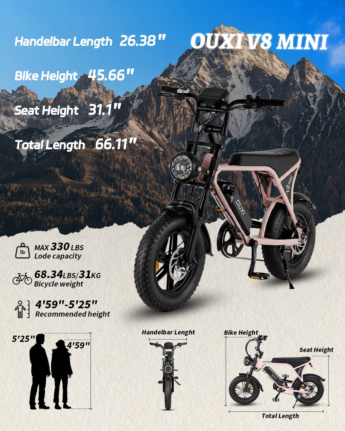 VTOKW Electric Bike for Adults, 500W Electric Bicycles with 36V 10.4Ah Battery, 16 Fat Tire Ebike, 20MPH E-Bike, E Bike for Adults UL2849