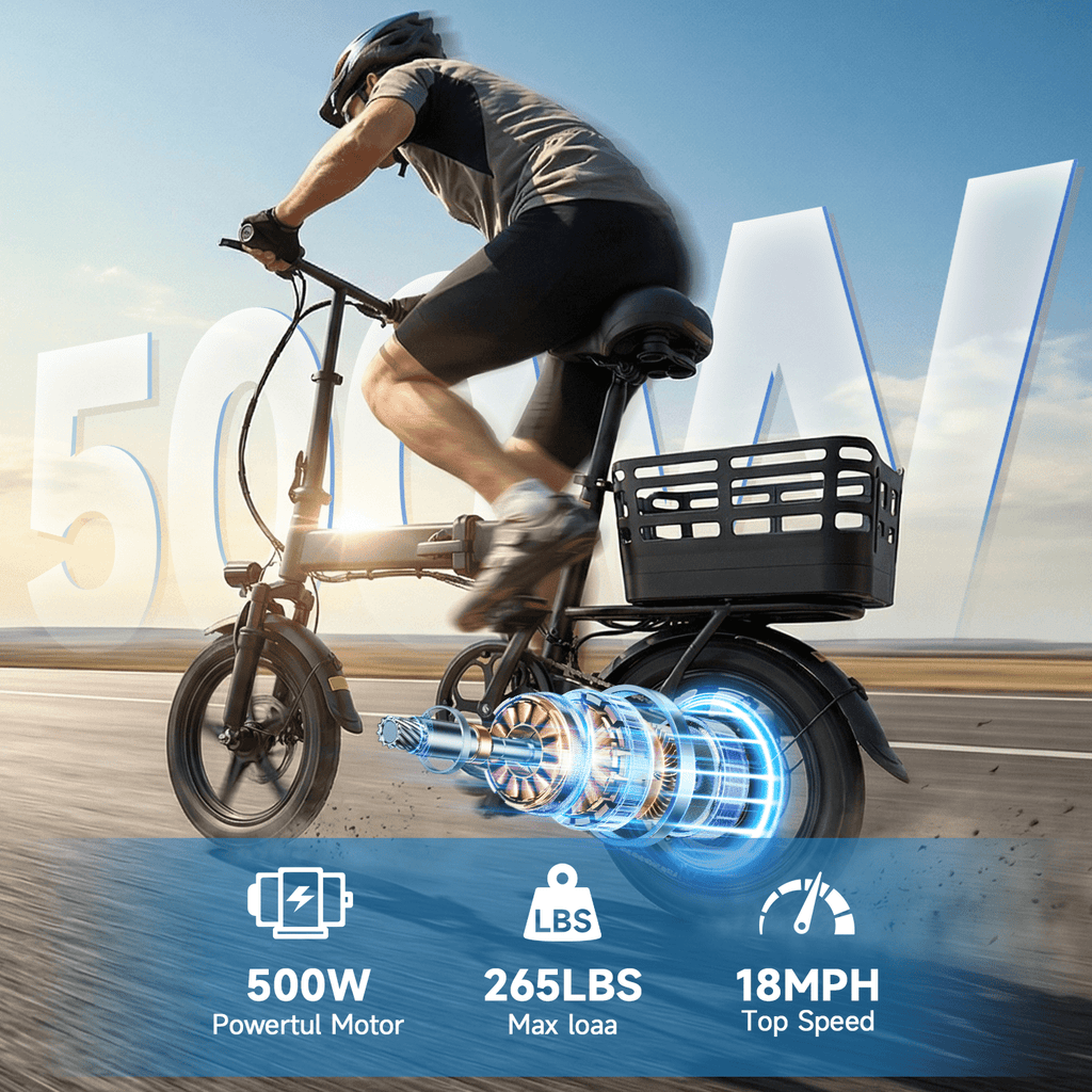 BroPath Electric Bike for Adults, Ebike, Electric Bicycle with 576WH Battery,14 Folding Ebike for Teens, 20MPH,20+ Miles(MAX),500W Motor,Multi-Shock Absorption,Mini E Bikes with Baskets,UL2849