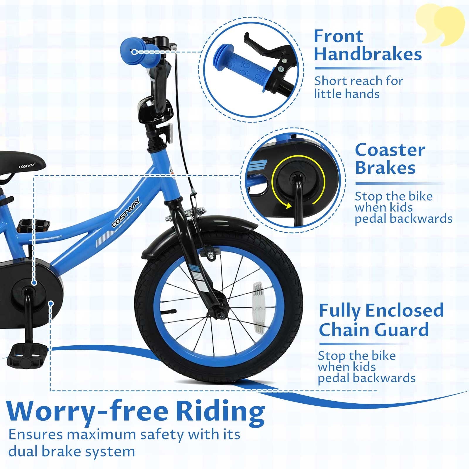 Costway 18 Inch Kids Bike with Training Wheels Dual Brakes Adjustable Seat Handlebar Height