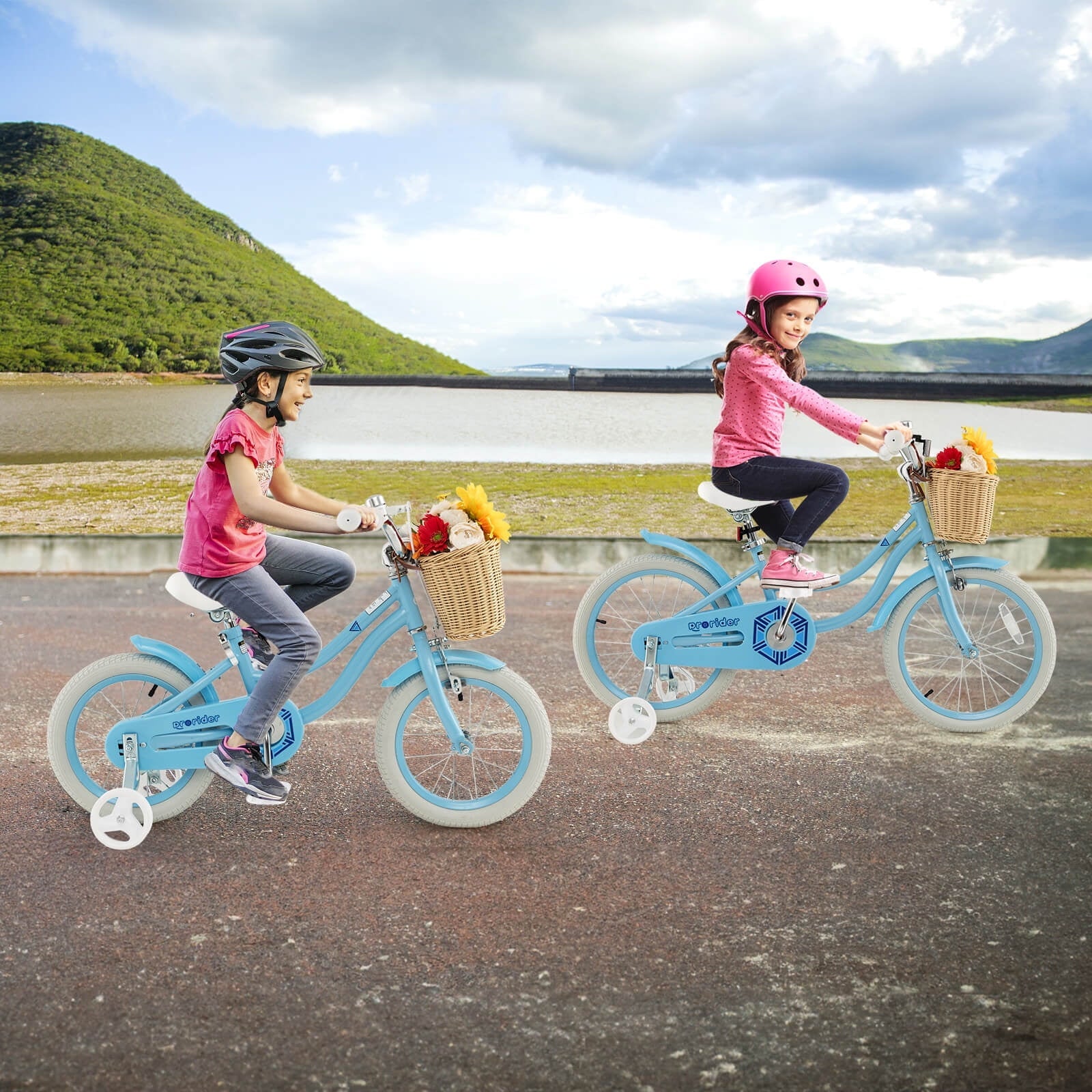 Costway 14 Kid's Bike with Training Wheels Adjustable Handlebar Seat Handbrake Pink