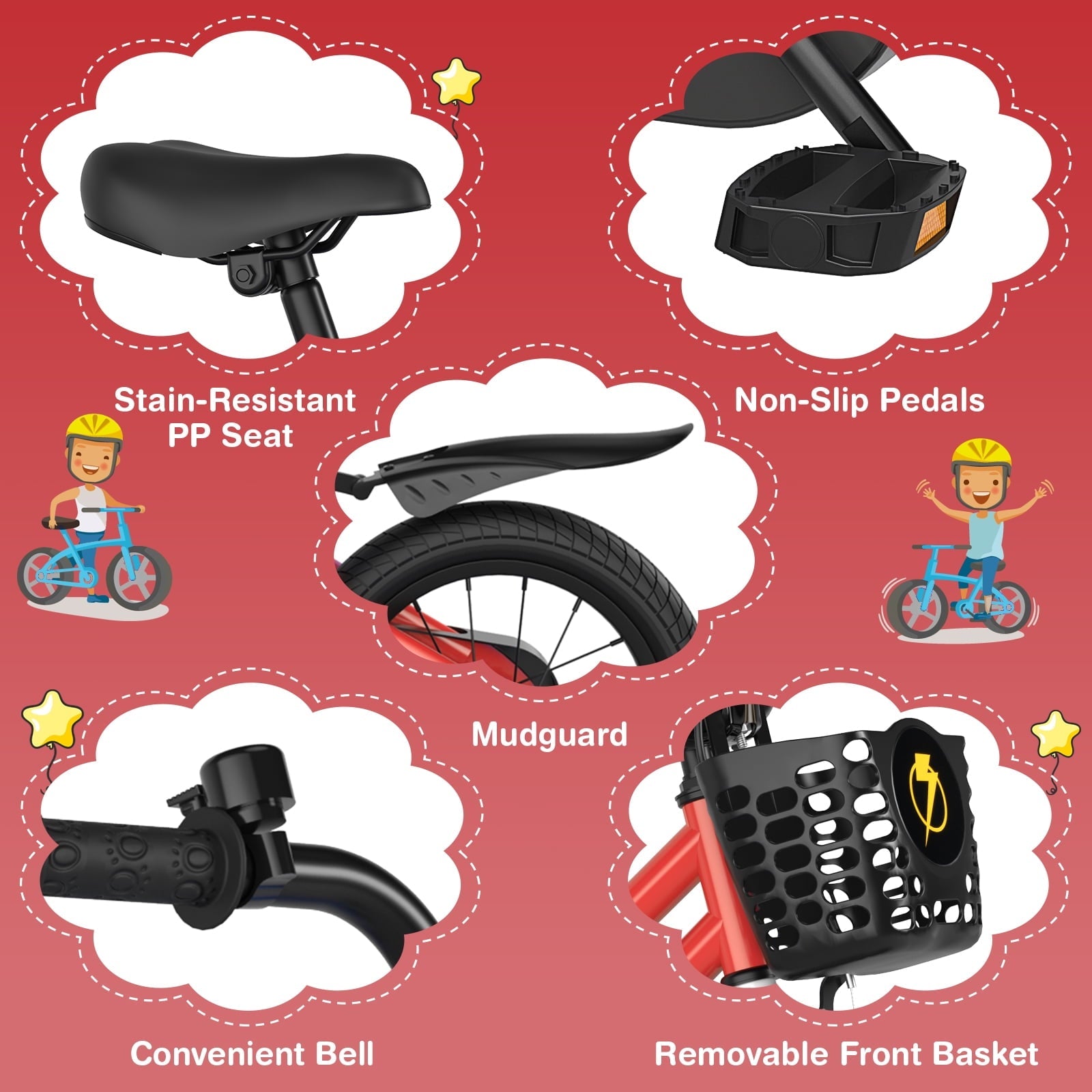 Costway 14'' Kid's Bike with Removable Training Wheels & Basket for 3-5 Years Old White