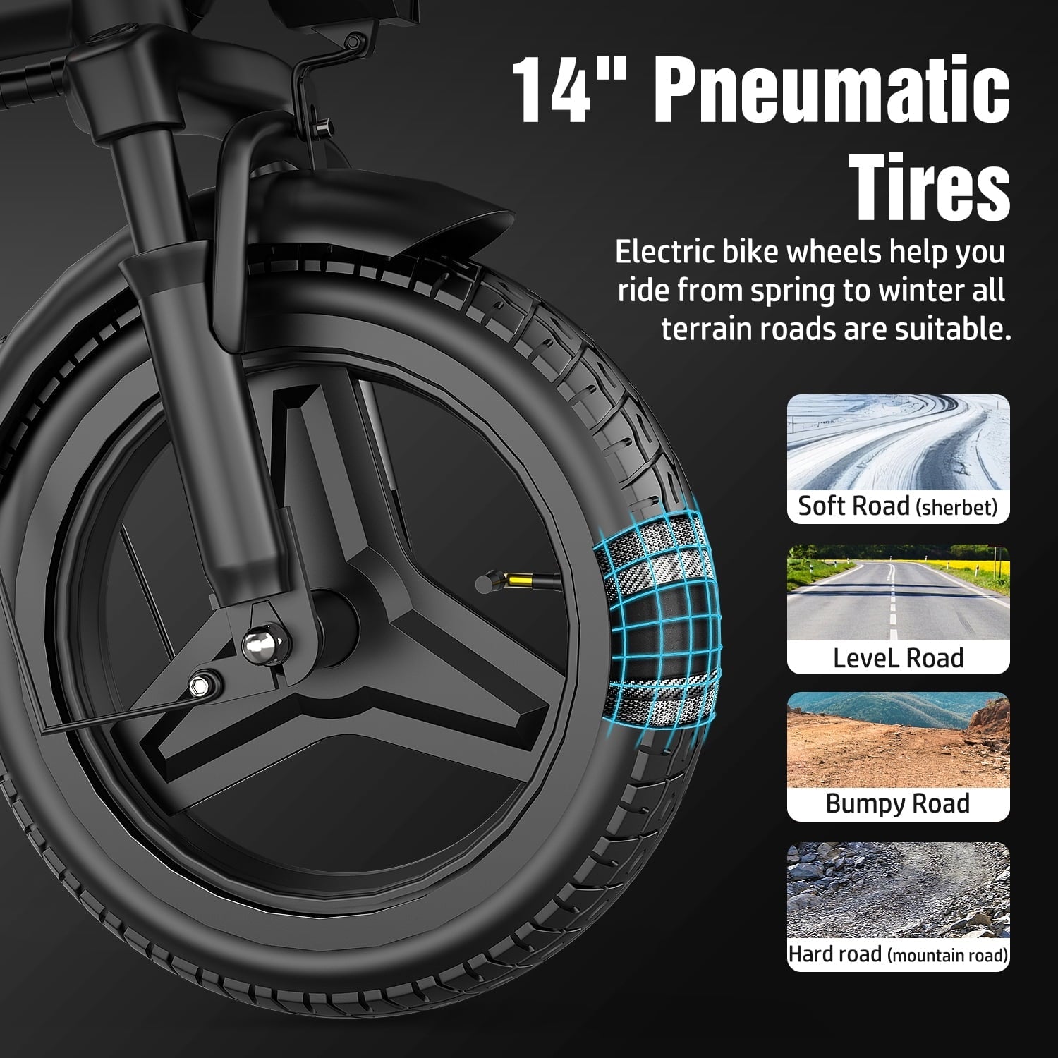 GWEIT Electric Bike for Adults,1000W Peak Folding Electric Bike, 40-Mile Range, 14-Inch Tire E-Bike with 48V 10Ah Removable Battery, Electric Mini Bike