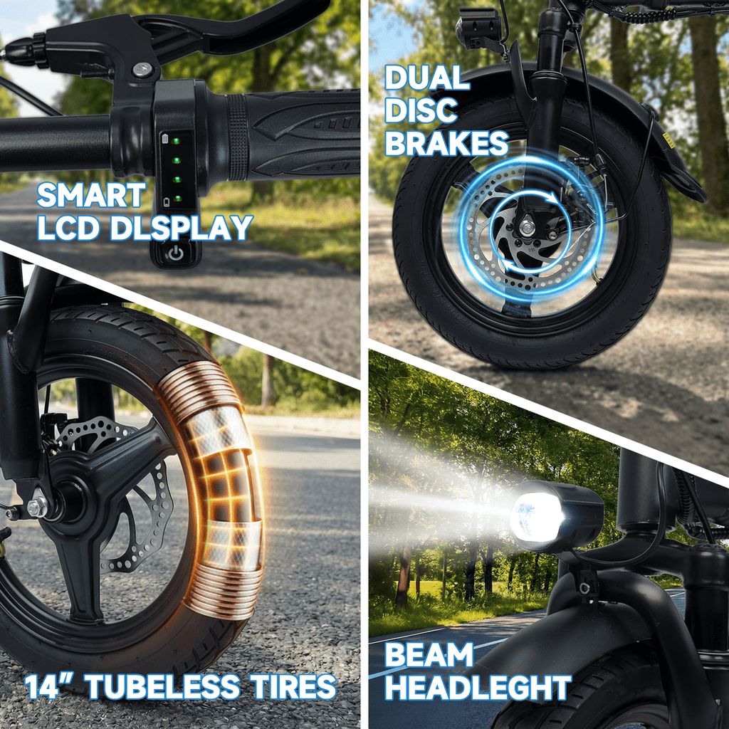 BroPath Electric Bike for Adults, 14 Folding Ebike, Electric Bicycle with 576WH Battery, 21MPH,20+ Miles(MAX),450W High Motor,Multi-Shock Absorption,Commuting Mini E Bikes,UL2849,Ebike for Teens