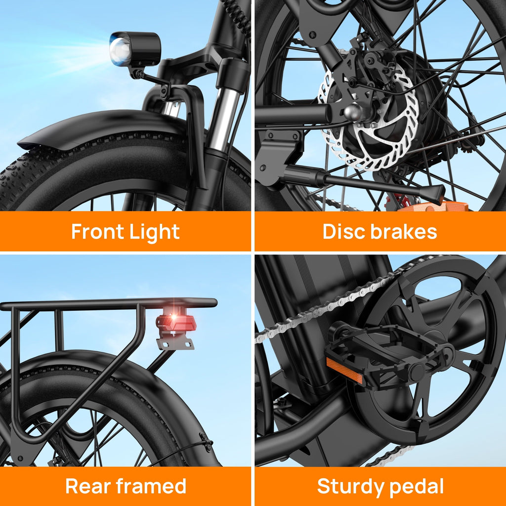 URLIFE 4.0 Fat Tire Ebike,20 Electric Bicycles for Adult,1500W Peak Motor,48V 15.6AH Remobavle Battery,7-Speed Mountain Ebike,UL2849-Black