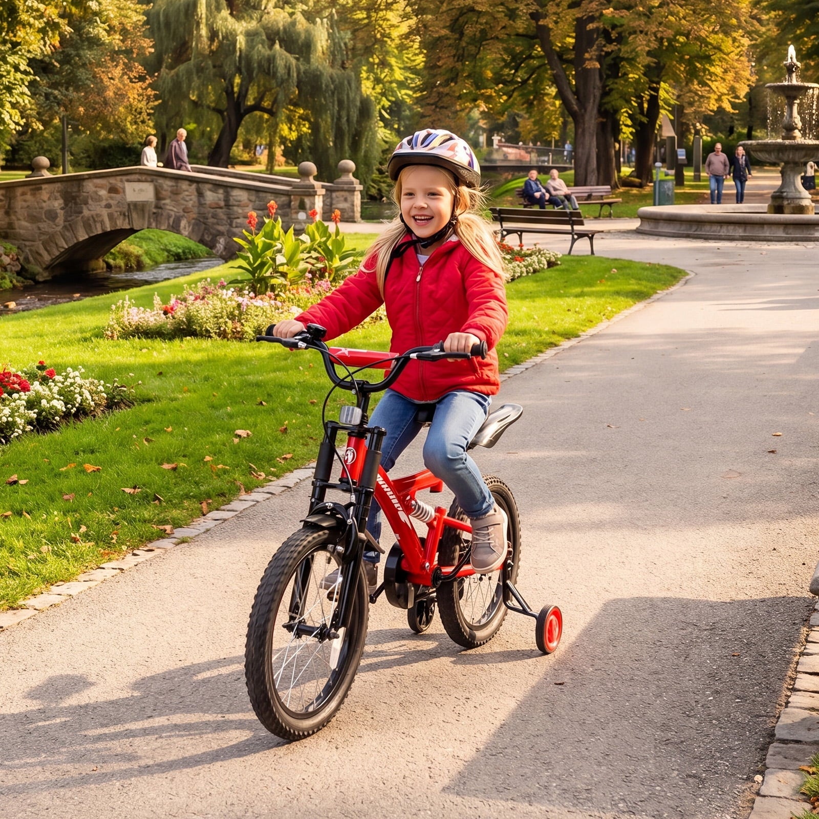Fenbeli 16 Inch Kids Bike with Training Wheels for Girls Boys Ages 4-7, Red