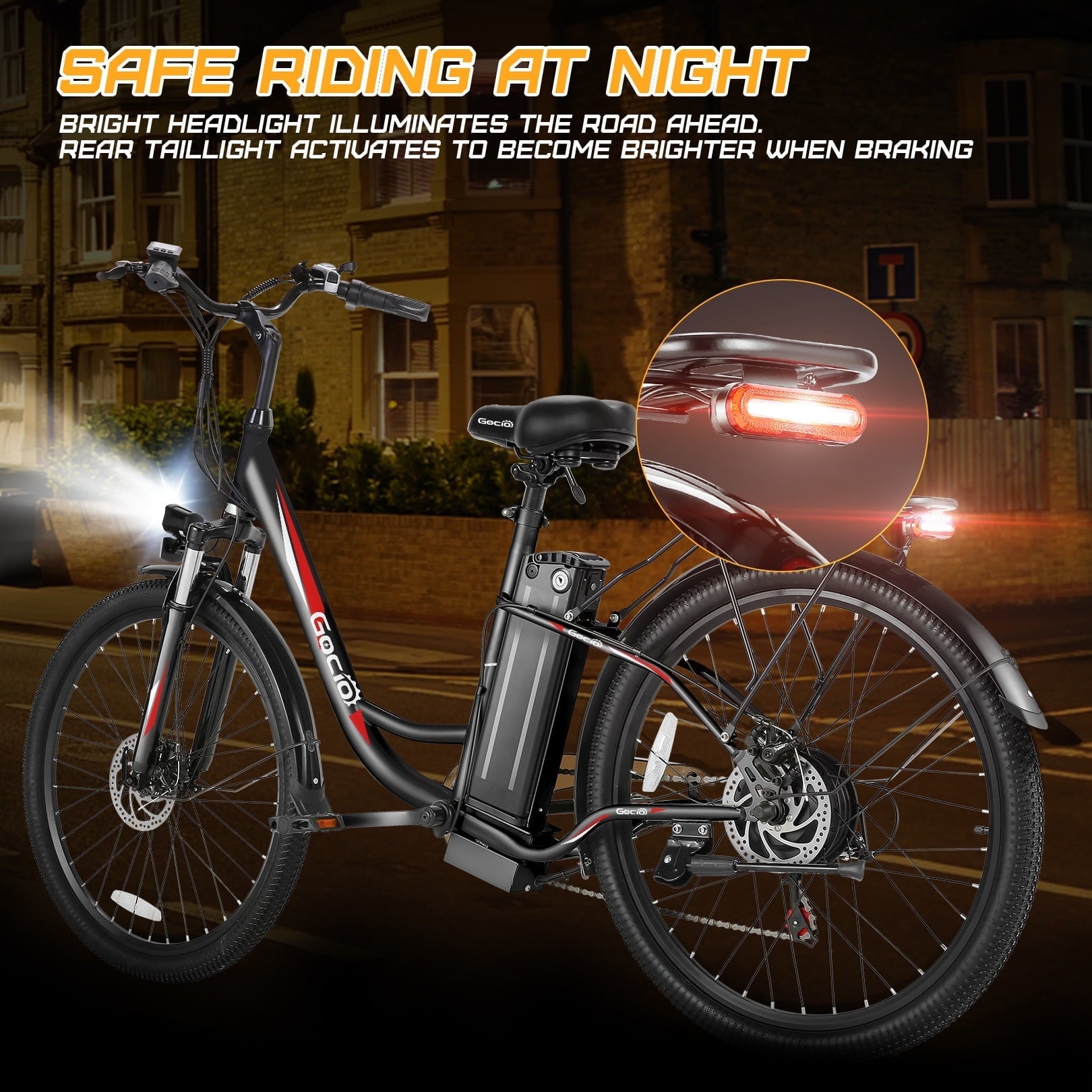Gocio 26 Electric Bike for Adults, 750W Peak Motor Commuter E-Bike, 48V 7.8Ah Battery, 7-Speed, UL2849