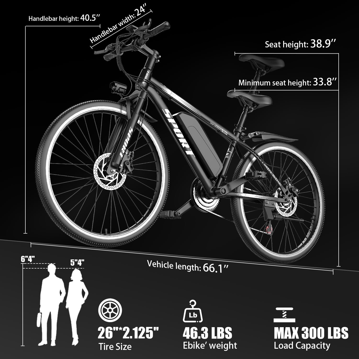 G26Electric Bike for Adults, 26 1200W Peak Motor, 65 Miles 28MPH Ebike, 480Wh Battery Electric Bicycle for Adults 7 Speed Electric Bicycles Front Fork Suspension,UL2849