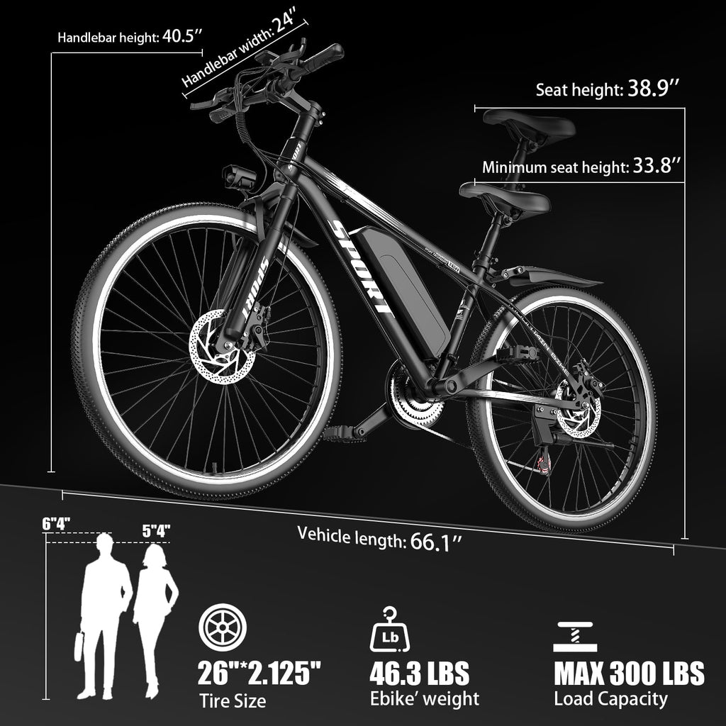 GWEIT Electric Bike, 26 Pneumatic Tires, 1500W Peak Motor Electric Mountain Bike, 25MPH 35Miles Range, 48 10.4AH Removable Battery E Bikes for Adults, UL 2849 Certification