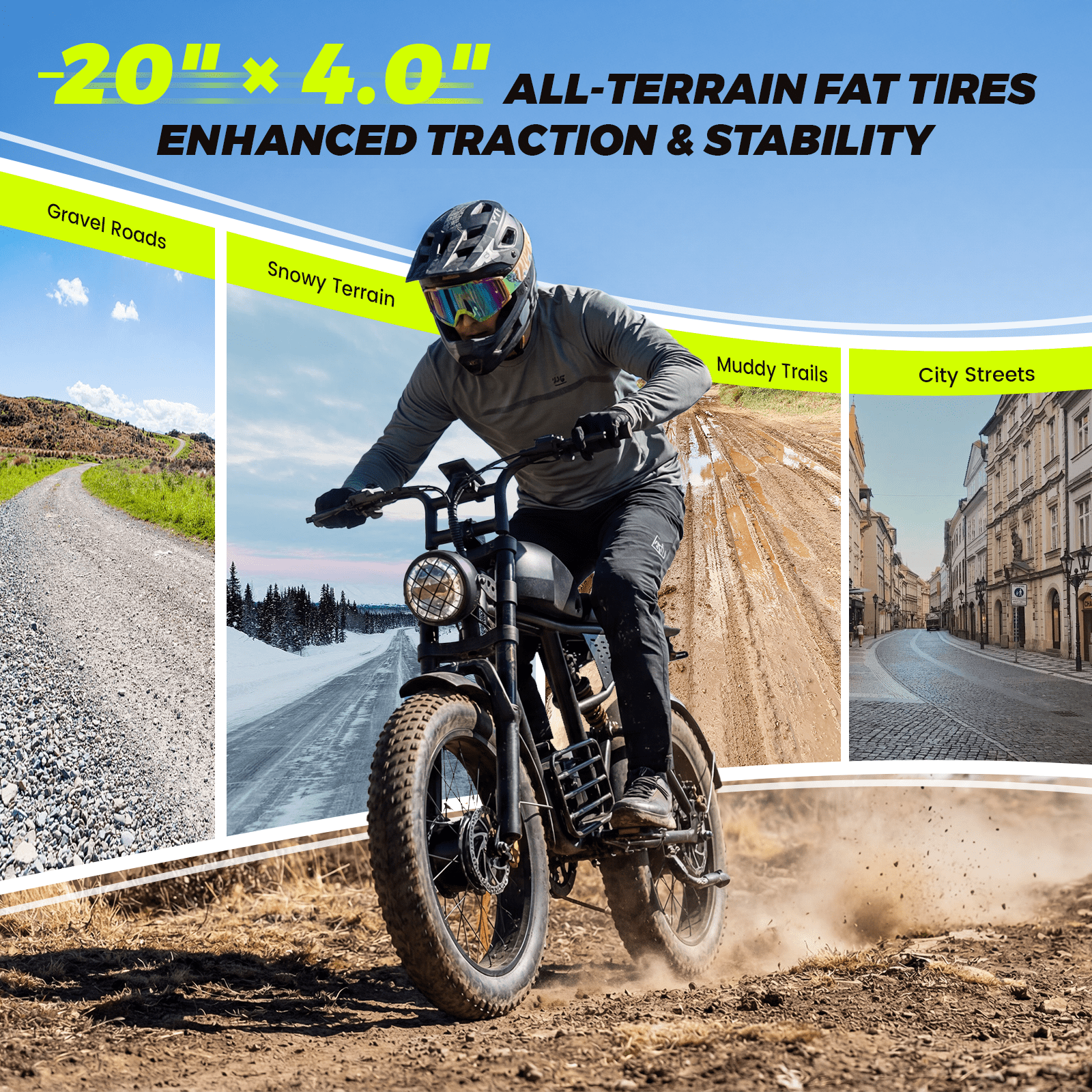 Electric Bike for Adults, 1000W Dirt Bike, 30MPH, 48V 15Ah E-Bike, 30-40 Miles Electric Bikecycle, 20 Fat Tire Off-Road Bike, All Terrain for Mountains, Snow, Sand, Road