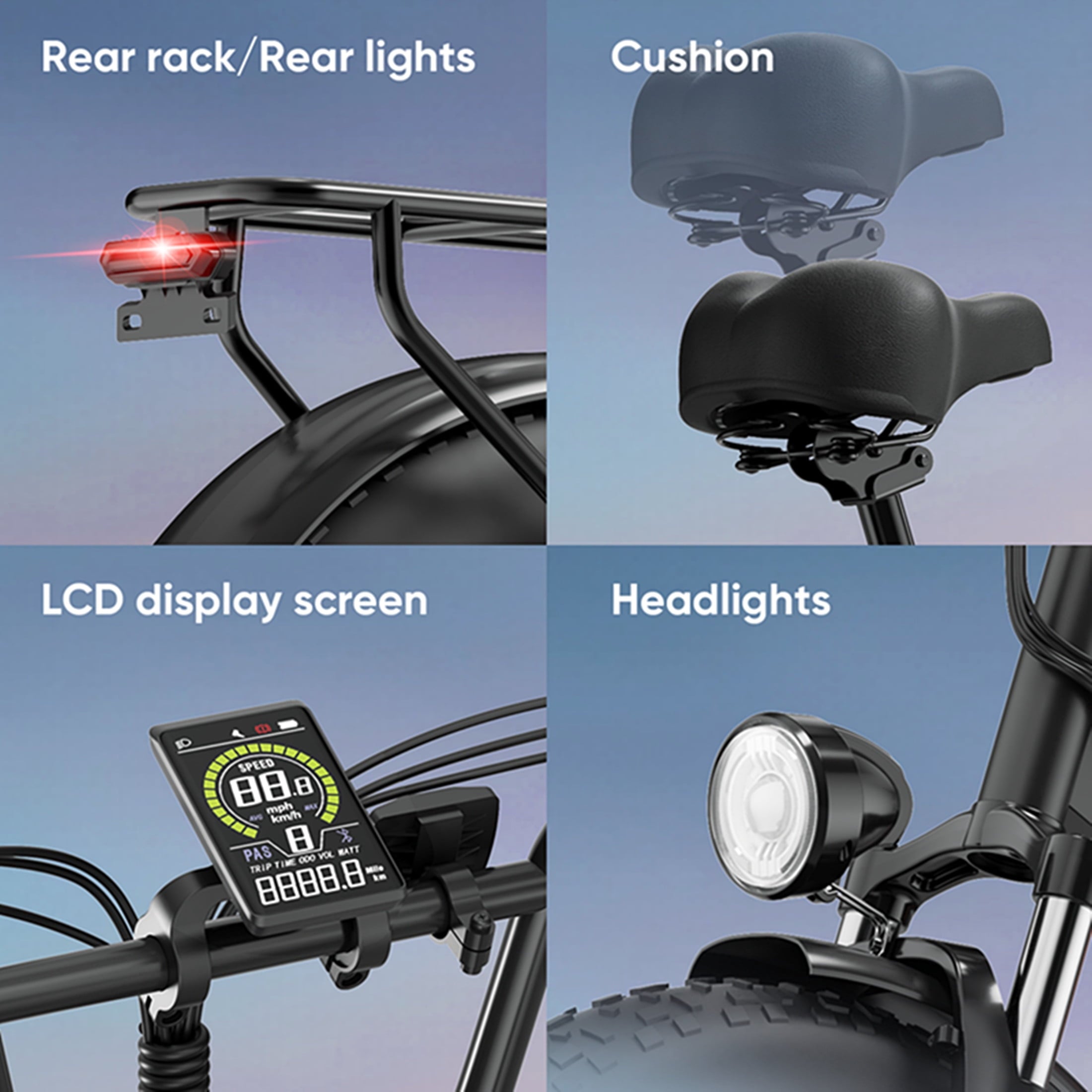URLIFE 4.0 Fat Tire Ebike,20 Electric Bicycles for Adult,1500W Peak Motor,48V 15.6AH Remobavle Battery,7-Speed Mountain Ebike,UL2849-Black