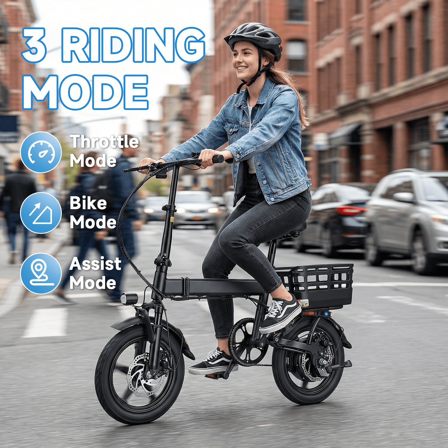 BroPath Electric Bike for Adults, Ebike, Electric Bicycle with 576WH Battery,14 Folding Ebike for Teens, 20MPH,20+ Miles(MAX),500W Motor,Multi-Shock Absorption,Mini E Bikes with Baskets,UL2849
